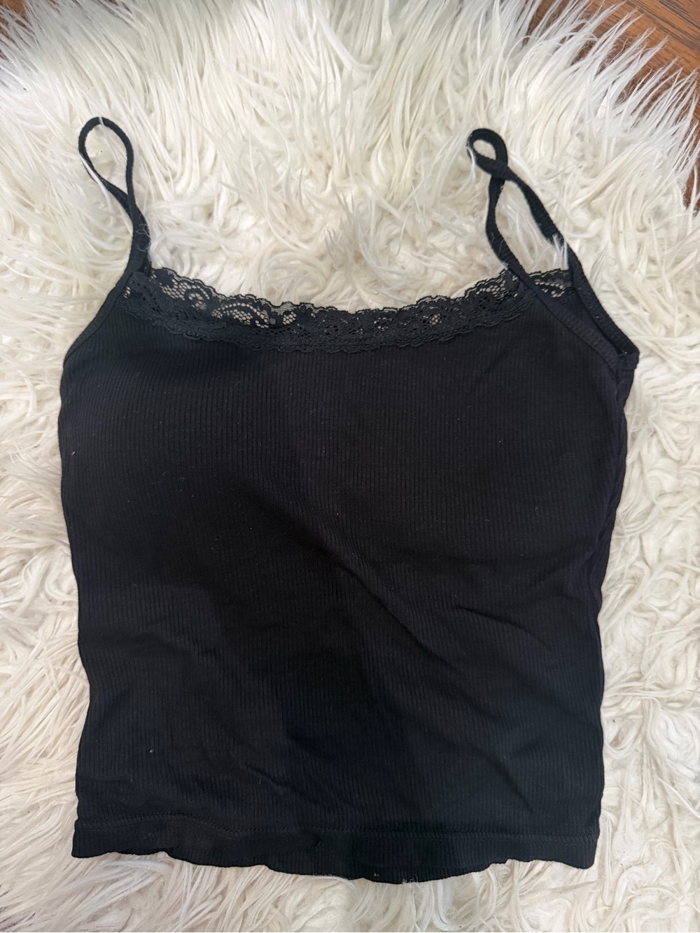 S Shein Black Lace-Trim Ribbed Cami Top - Women